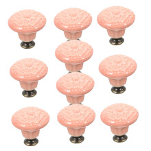 10pcs Pink Ceramic Cabinet Knobs Vintage Floral Drawer Pulls Durable Glazed Finish for Dressers Wardrobes Kitchen Cabinets
