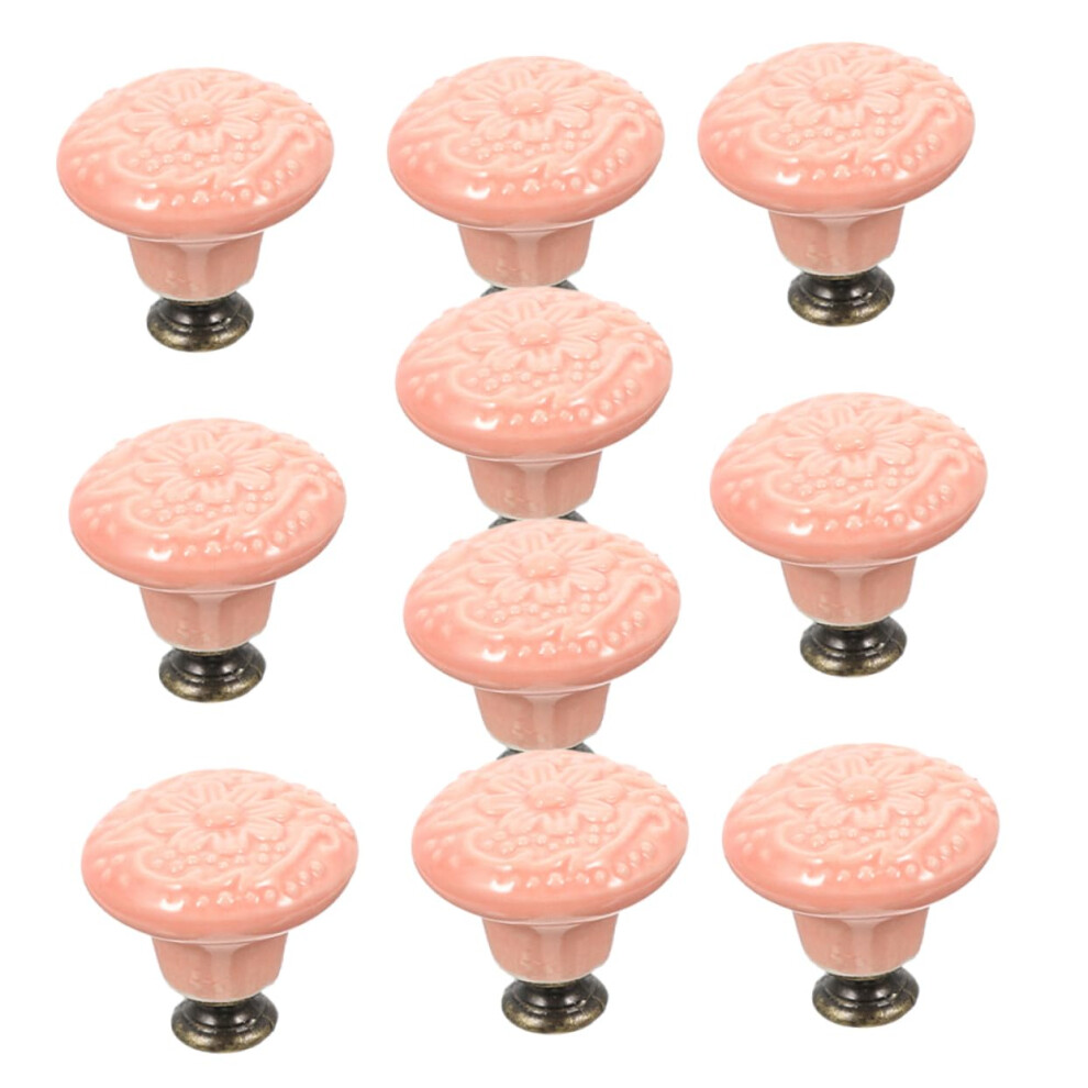 10Pcs Pink Ceramic Cabinet Knobs Vintage Floral Drawer Pulls Durable Glazed Finish For Dressers Wardrobes Kitchen Cabinets 9351714532990
