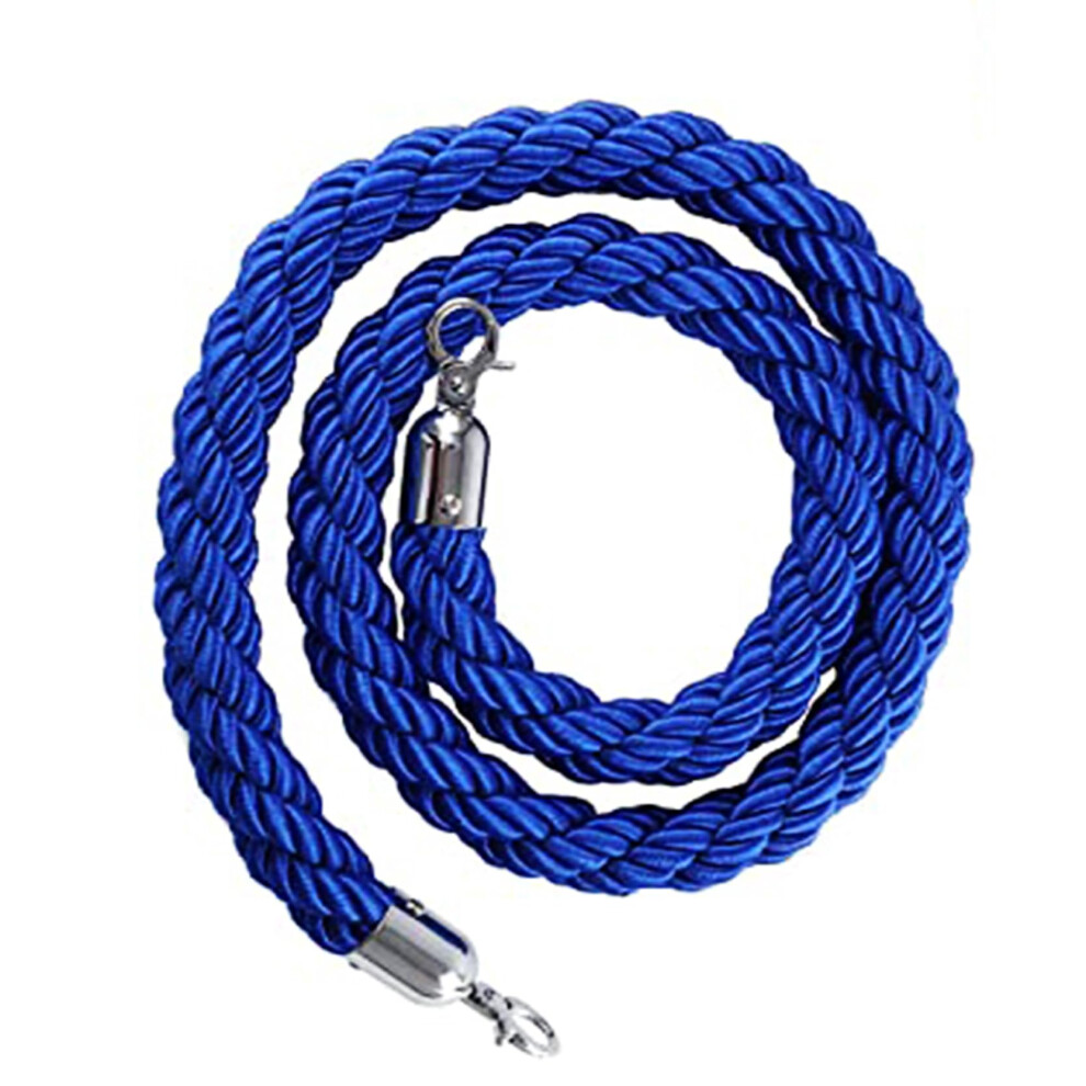 Blue Twisted Stanchion Rope 4Ft With Polished Silver Hooks, Durable Hemp Crowd Control Barrier For Events 9351714683036