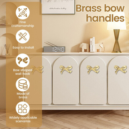 4 Pack Gold Cabinet Knobs Solid Brass Bow Drawer Pulls Elegant Polished Finish for Dresser Cupboard 2