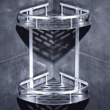 No Drilling Corner Bathroom Shelf 2 Tier Rustproof Aluminum Shower Organizer with Hooks and Drain Design