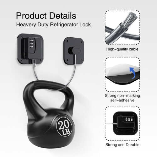 Refrigerator Lock with 3‑Digit Code, Keyless No‑Drill Child Safety Lock for Fridge, Freezer, Cabinet (1 Pack) 2