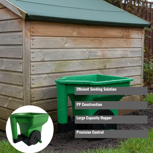Manual Seed Spreader with Hand Crank Flow Control and Large Capacity Hopper for Garden Use 2