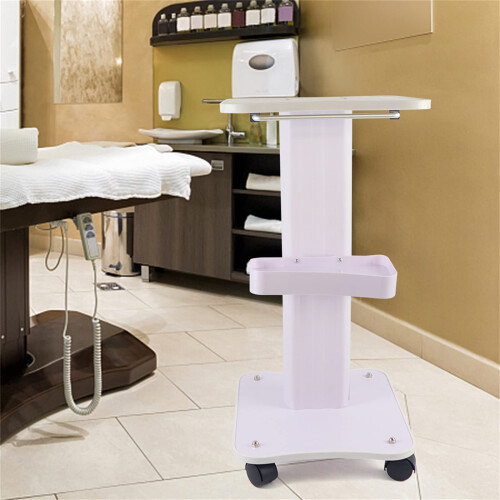 Salon Trolley Cart with Silent Locking Wheels, DoubleLayer Storage and Ergonomic Arc Handle 27.5' H 1