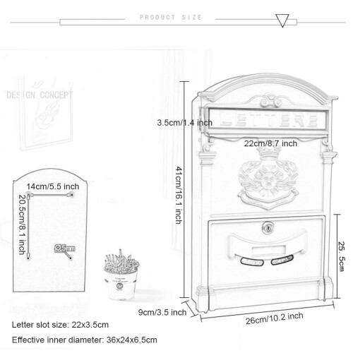 Wall Mounted Locking Mailbox Weatherproof Galvanized Steel Post Box with Lockable Security Door 1