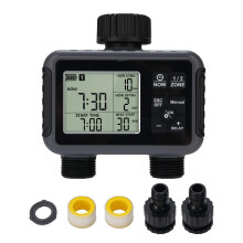 Programmable Hose Timer with Dual Outlet, Rain Delay Function, IPX5 Waterproof LCD Control for Lawn and Garden Irrigation