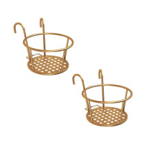 Gold Hanging Railing Planters Set, RustResistant Iron Balcony Flower Pot Holders for Indoor Outdoor Use, Tool Installation, 2Pcs