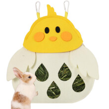 Yellow Guinea Pig Hay Feeder Bag with Durable Hanging Hooks, Easy Clean Design and Multiple Feeding Holes