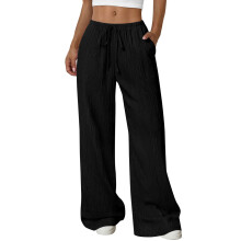 Women's wide-leg pants, summer fashion, high-waisted,-Black L