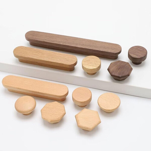 2 Pack Walnut Wood Cabinet Knobs Drawer Pulls, Classic Retro Design, Durable Natural Wood D35mm 2