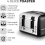 Tower Ash 4 Slice Toaster Black Chrome 7 Browning Level Control 5