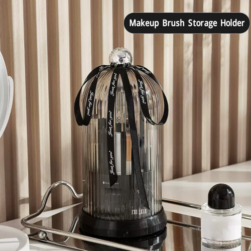 360 Rotatable Makeup Brush Holder, Black Plastic 2