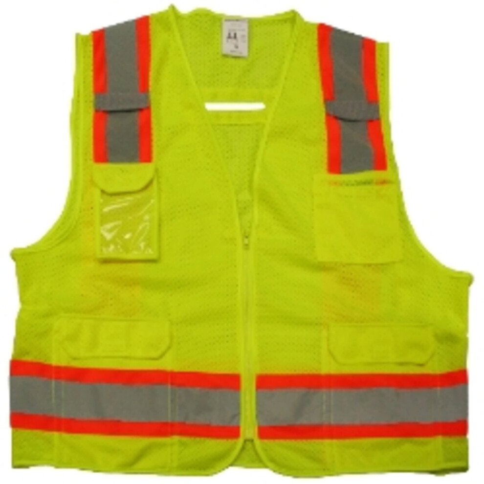 Visibility Safety Vest Lime Green Ansi Class 2 Reflective Mesh With Zipper And Pockets, Large Case Of 50 9771547910077