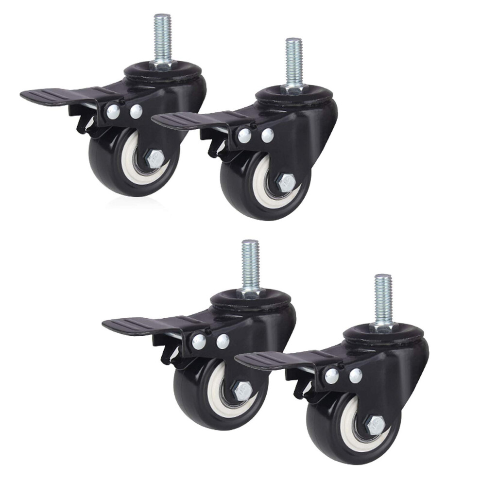 1.5 Inch Caster Wheels With Brake M10 Threaded Stem, Heavy Duty Swivel Furniture Casters Set Of 4, Quiet Durable Polyurethane Wheels 120Kg Load 9330225387022