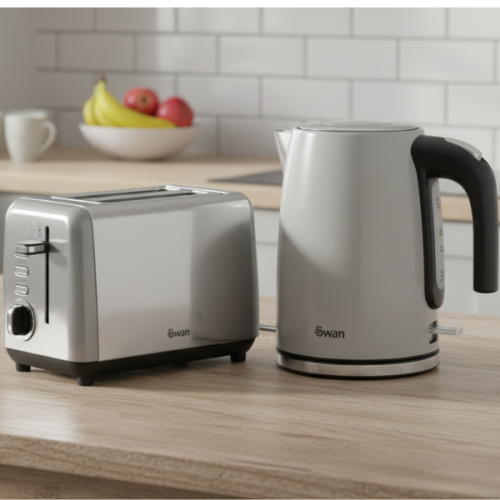 Swan Swan Townhouse Grey Kettle & 2 Slice Toaster Set