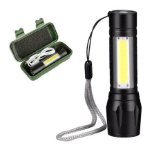 Mini Tactical LED Rechargeable Flashlight with COB Side Light, Waterproof Dual Modes for Camping and Outdoor Use (Black)