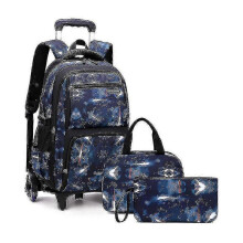 (6 wheels set1) School Bag With Wheels School Rolling Backpack Wheeled Bag Students Kids Trolley Bags For Boys Travel Luggage With Lunch Box Hk
