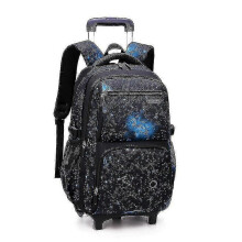 (2 wheels star black) School Bag With Wheels School Rolling Backpack Wheeled Bag Students Kids Trolley Bags For Boys Travel Luggage With Lunch Box Hk