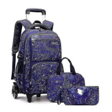 (6 wheels set4) School Bag With Wheels School Rolling Backpack Wheeled Bag Students Kids Trolley Bags For Boys Travel Luggage With Lunch Box Hk