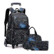 (6 wheels set2) School Bag With Wheels School Rolling Backpack Wheeled Bag Students Kids Trolley Bags For Boys Travel Luggage With Lunch Box Hk