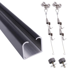 Adjustable Ceiling Wall Mount Picture Hanging System, HeavyDuty Art Hanging Rail Kit for Gallery Home Office, 300cm Black