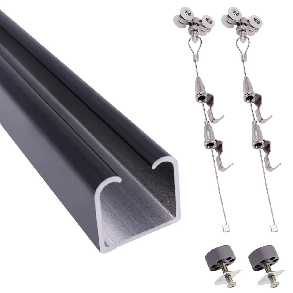 Adjustable Ceiling Wall Mount Picture Hanging System, Heavyduty Art Hanging Rail Kit For Gallery Home Office, 300Cm Black 9351714535328