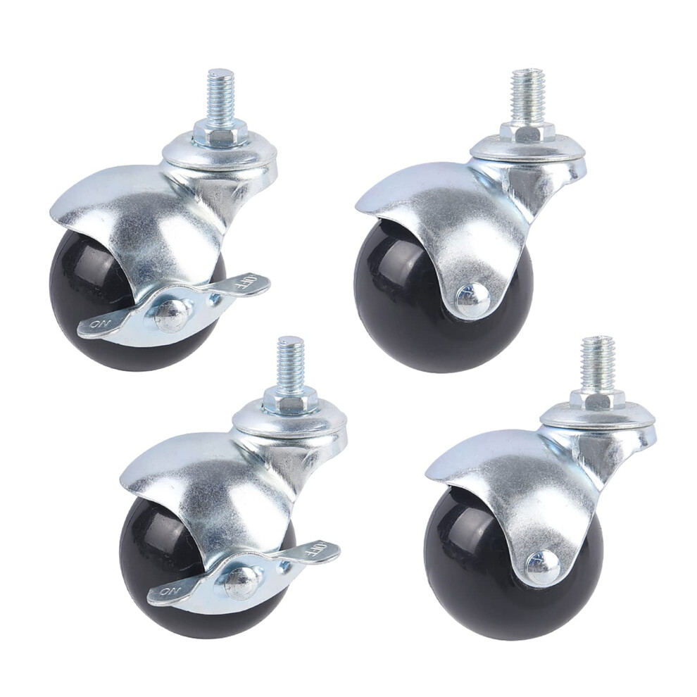 50Mm Swivel Stem Casters With Brake, M10 Threaded Black Ball Furniture Replacement Wheels, 360 Rotation, Smooth Rolling, 75Kg Load Capacity, Set Of 4 9073542056942