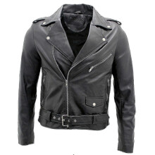 (XS) Men's Black Brando Leather Biker Jacket Abc