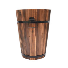 Large Rustic Wooden Barrel Planter with Built‑in Drainage, Garden Flower Pot Box for Outdoor Plants, Style B L
