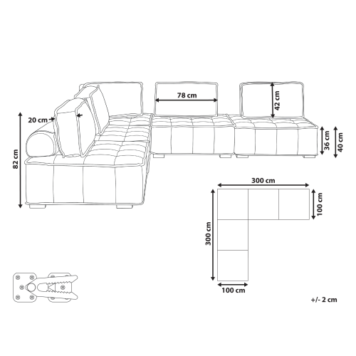 Beliani Modular Corner Sofa 5 Seater TIBRO Fabric Off-White Right Hand 2
