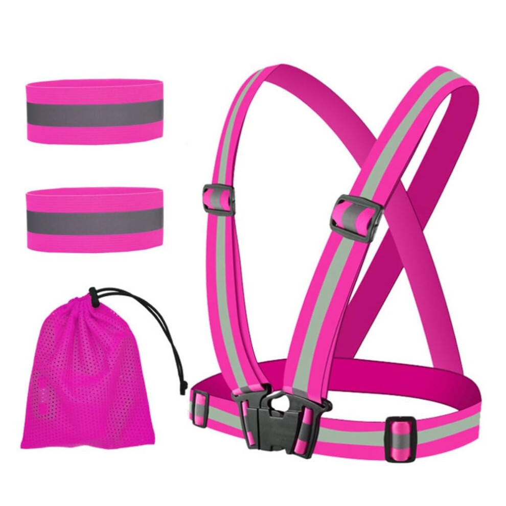 Reflective Running Vest With 2 Armbands, Adjustable Elastic Fit Visibility Safety Gear For Night Jogging Rose 9073542058038