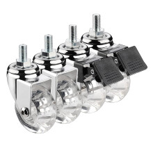 50mm Transparent Furniture Caster Wheels Set of 4, Quiet PU Swivel Casters with Brake, M8 M10 Threaded Stem
