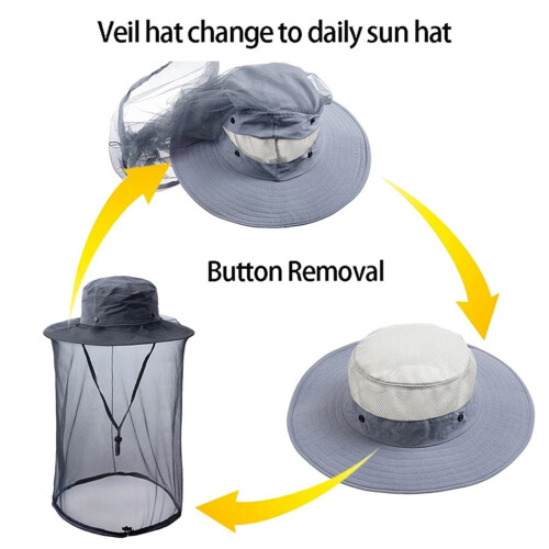 Beekeeping Veil Hat Light Gray with Breathable Mesh Full Coverage Bee Face Protection for Beekeepers 2