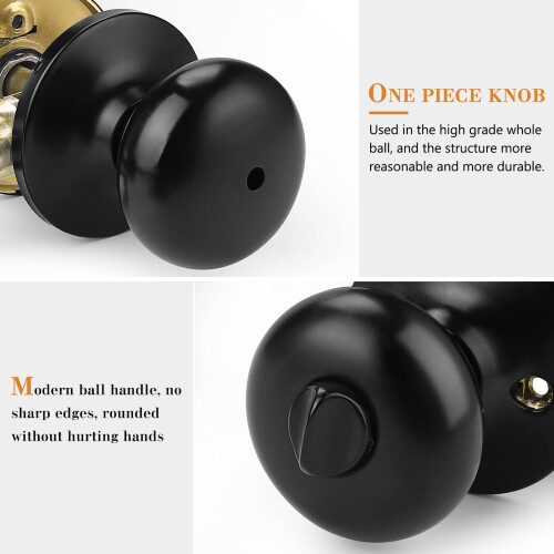Keyless Privacy Door Knobs 6 Pack, Black Interior Handles for Bedroom and Bathroom, Adjustable Latch 2
