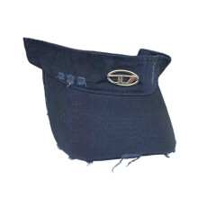 (Navy Blue) Sun Hat for Woman Outdoor Visor Hat Wide Brims Summer Spring Empty Top Hat Foldable Sun Hat with Metal Badge Decals White