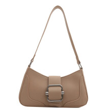 (Khaki) PU Leather Armpit Bag Korean Style Shopping Dating Bag Simple Shoulder Bag Small Handbag Purse for Women Teenage Girls White