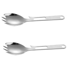 2Pcs Stainless Steel Camping Spork Set with Bottle Opener, 3 in 1 Reusable Utensil for Backpacking and Travel