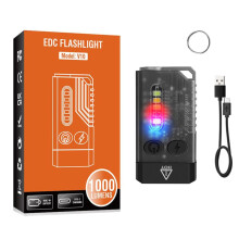 Compact EDC Flashlight 1000 Lumen Super Bright MultiColor Red UV Blue Light for Outdoor Inspection (Black)