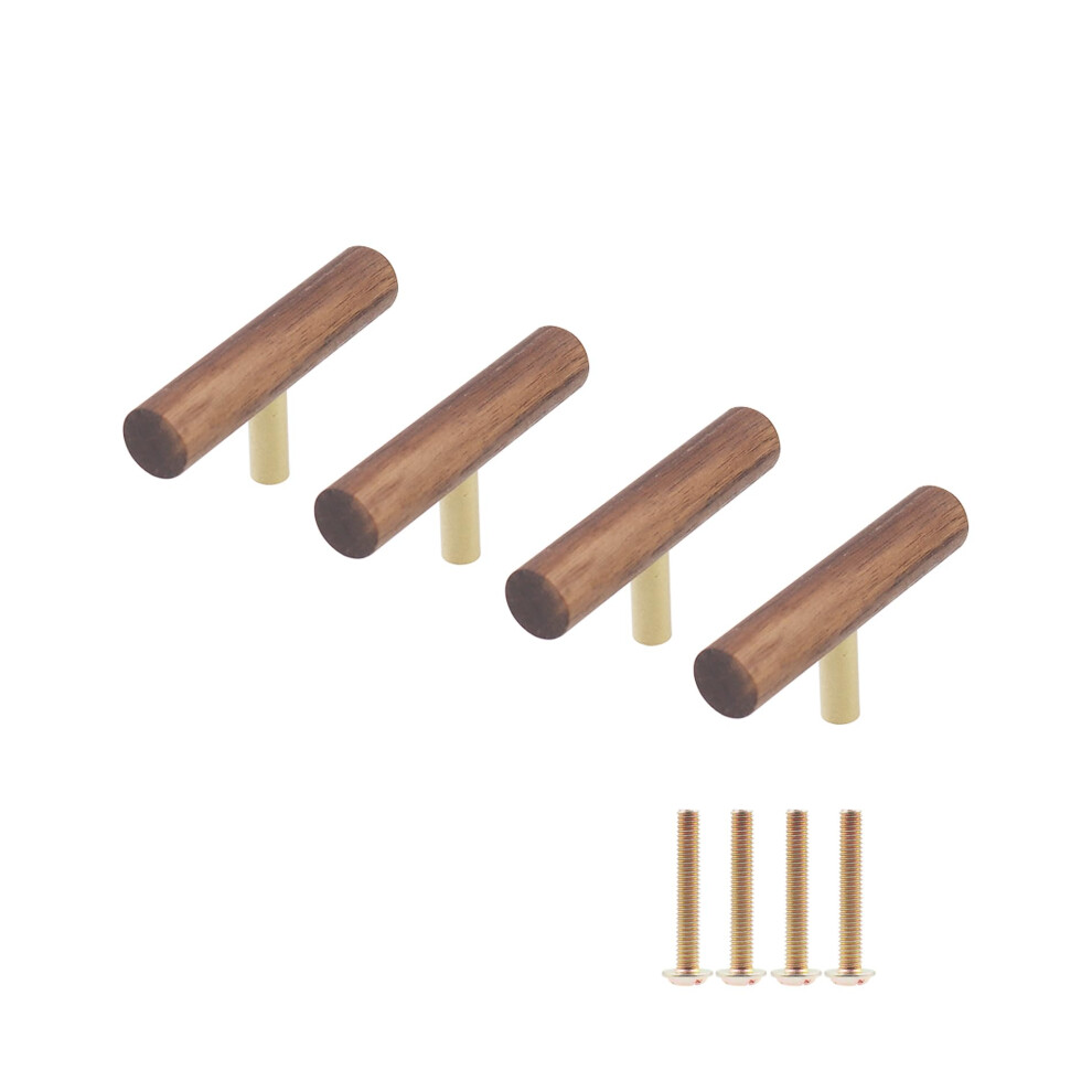 Wood Cabinet Knobs Black Walnut Drawer Pulls With Brass Base, Smooth Grip Minimalist Design 70Mm 9771547911784