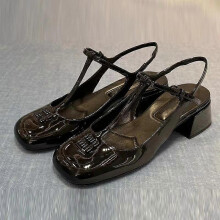 (36, black) 2024 Summer Fashion Temperament Versatile Patent Leather Mary Jane Women's Shoes Shallow Mouth High Heel Shoes