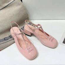 (34, Cherry Blossom Pink) 2024 Summer Fashion Temperament Versatile Patent Leather Mary Jane Women's Shoes Shallow Mouth High Heel Shoes