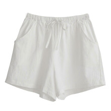 (L, White) Women Drawstring Elastic High Waist Shorts Solid Wide Leg Pockets Short Pants White XL