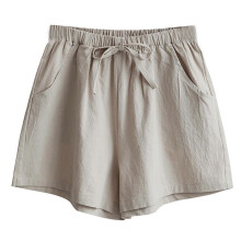 (S, Khaki) Women Drawstring Elastic High Waist Shorts Solid Wide Leg Pockets Short Pants White XL