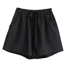 (XL, Black) Women Drawstring Elastic High Waist Shorts Solid Wide Leg Pockets Short Pants White XL