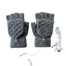 USB Heated Gloves for Typing with DualSided Heat Pads, Foldable Finger Covers, Soft Wool Blend, Gray