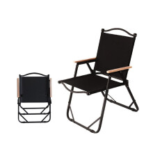 Lightweight Folding Camping Chair with Wood Armrests, Durable Aluminum Frame for Outdoor Travel (Black Medium)