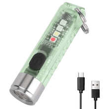 Mini LED Flashlight 400LM Rechargeable Keychain Light with GlowinDark Housing and 11 Modes (Transparent Green)