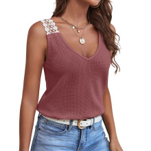 Women's V-neck lace-trimmed sleeveless camisole casual-Red S