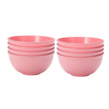 8 Pack Pink Plastic Rice Bowls Set – Reusable Unbreakable Stackable Bowls for Camping and Home Use