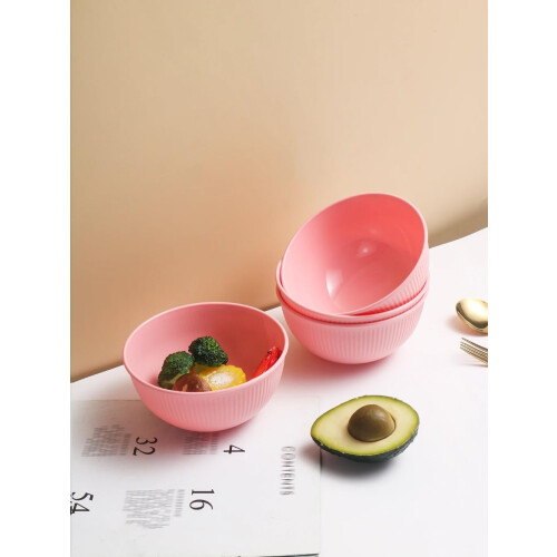 8 Pack Pink Plastic Rice Bowls Set – Reusable Unbreakable Stackable Bowls for Camping and Home Use 1